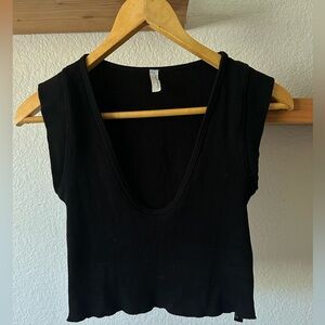 Free People Movement Scoop Neck Ribbed Crop Cap Sleeved Black XS